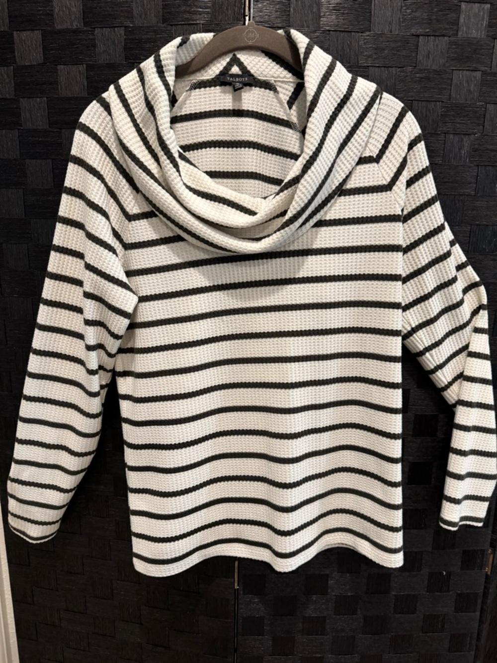 Talbots Cream and Black Striped Cowl Neck Sweater